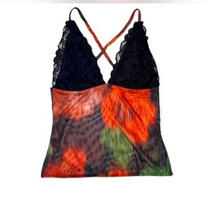 Boohoo sheer lace tropical print tank camisole